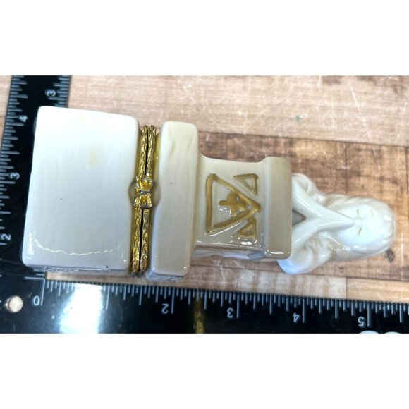 Porcelain Praying Angel Trinket Box With Gold Accents Hinged - Picture 4 of 5